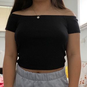 off the shoulder black ribbed crop top